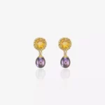 Brincos em ouro com citrinos com diamantes e perolas